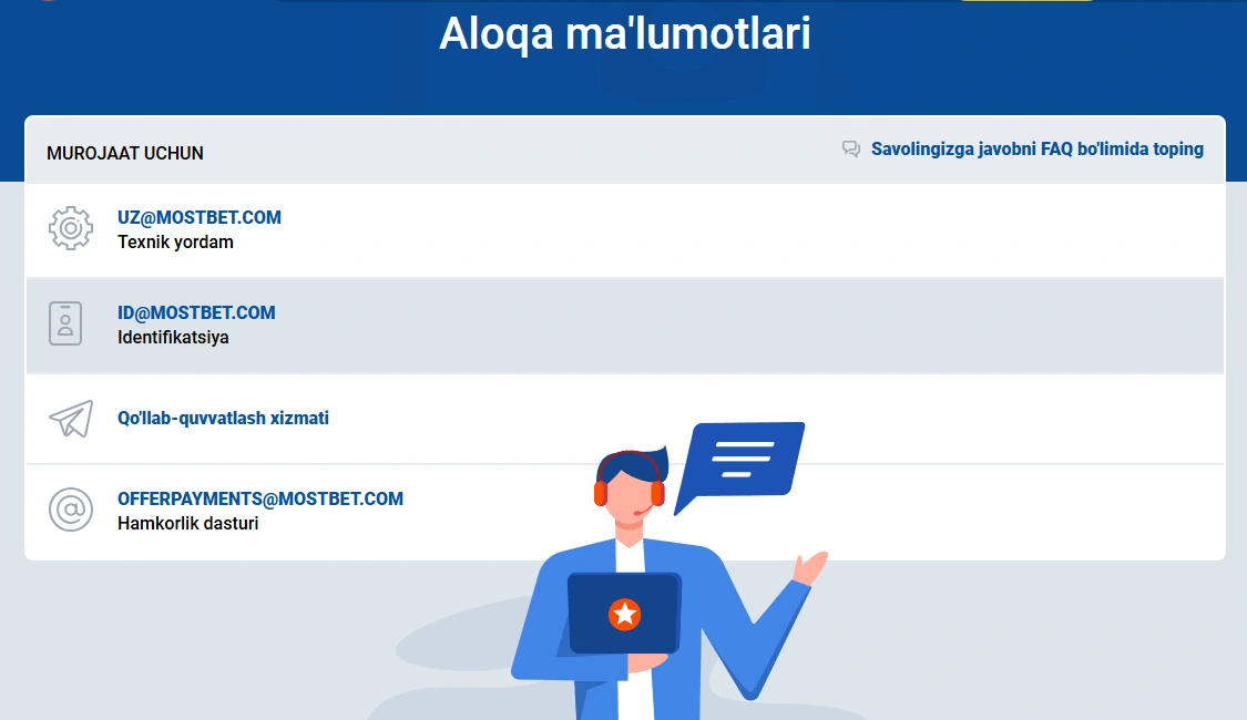Mostbet UZ mijozlarni qo‘llab-quvvatlash xizmati